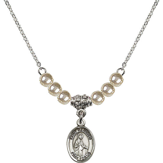 Sterling Silver Saint Remigius of Reims Birthstone Necklace with Faux-Pearl Beads - 9274