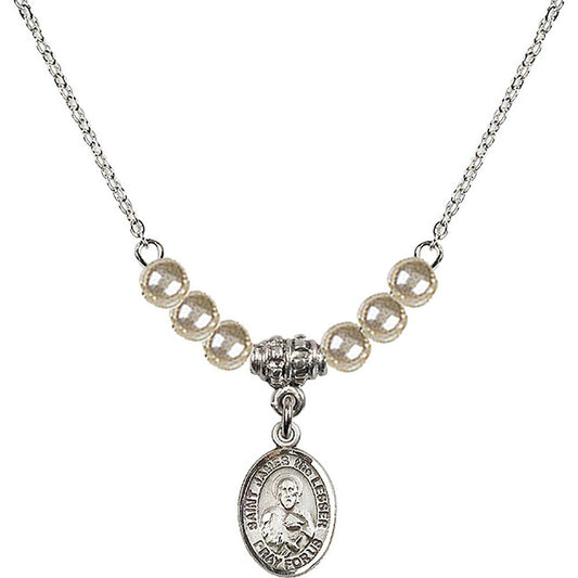 Sterling Silver Saint James the Lesser Birthstone Necklace with Faux-Pearl Beads - 9277