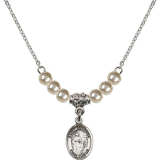 Sterling Silver Saint Susanna Birthstone Necklace with Faux-Pearl Beads - 9280