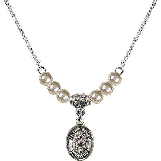 Sterling Silver Saint Deborah Birthstone Necklace with Faux-Pearl Beads - 9286