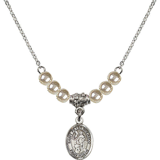 Sterling Silver Saint Peter Nolasco Birthstone Necklace with Faux-Pearl Beads - 9291