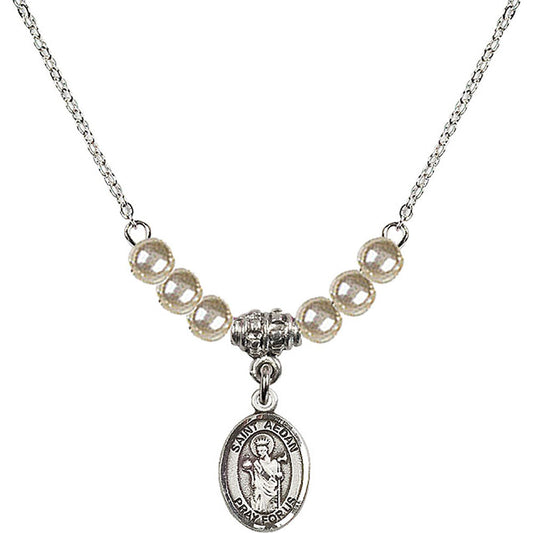 Sterling Silver Saint Aedan of Ferns Birthstone Necklace with Faux-Pearl Beads - 9293