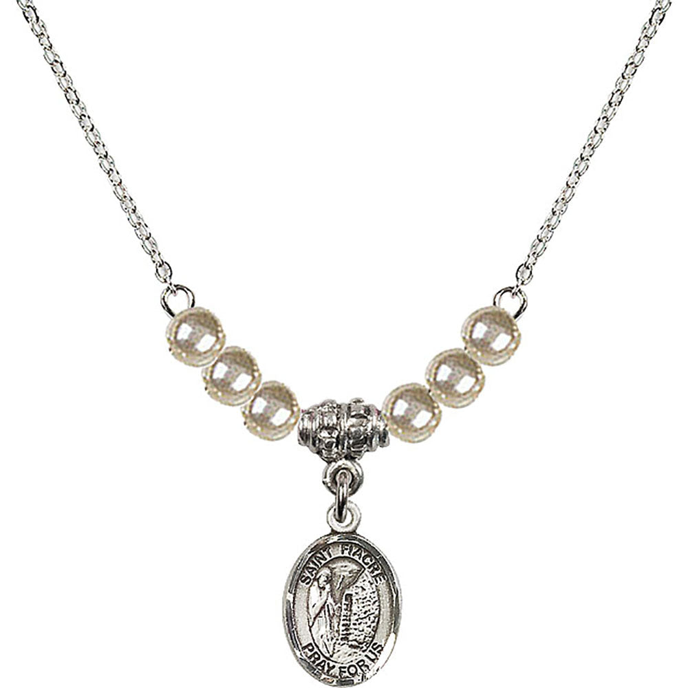 Sterling Silver Saint Fiacre Birthstone Necklace with Faux-Pearl Beads - 9298