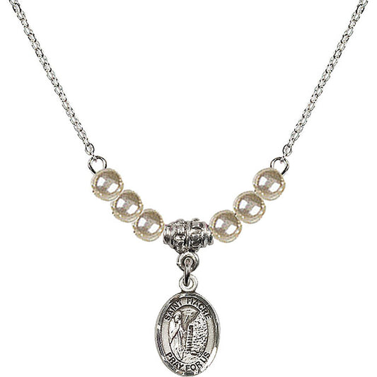 Sterling Silver Saint Fiacre Birthstone Necklace with Faux-Pearl Beads - 9298