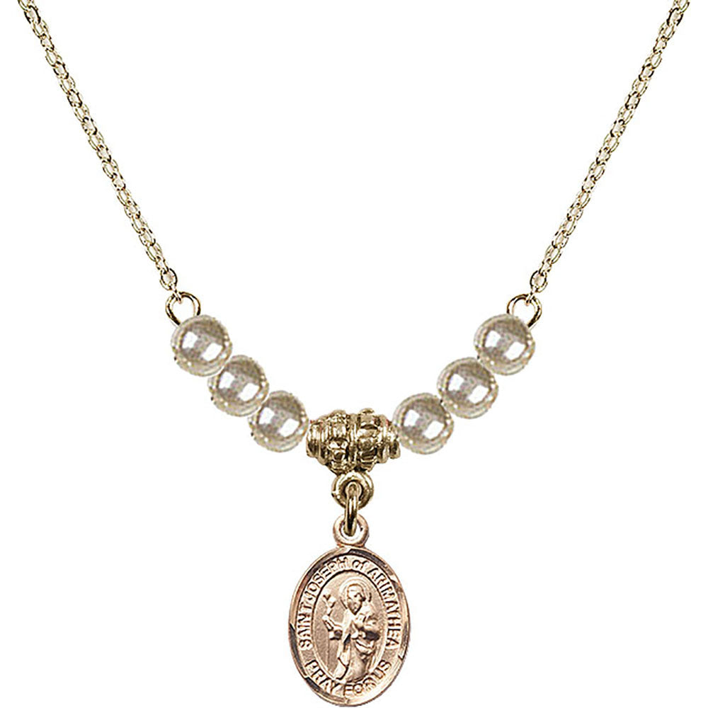 14kt Gold Filled Saint Joseph of Arimathea Birthstone Necklace with Faux-Pearl Beads - 9300