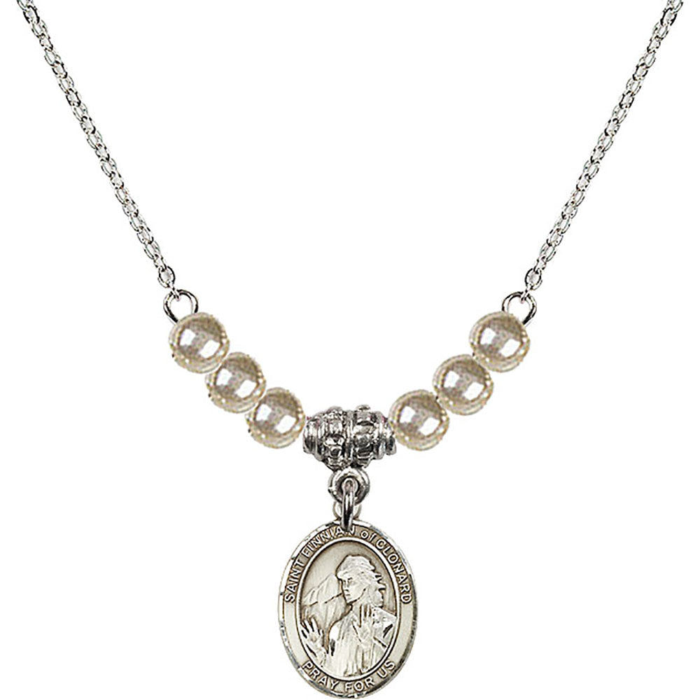 Sterling Silver Saint Finnian of Clonard Birthstone Necklace with Faux-Pearl Beads - 9308