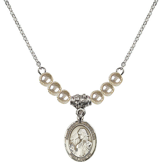 Sterling Silver Saint Finnian of Clonard Birthstone Necklace with Faux-Pearl Beads - 9308