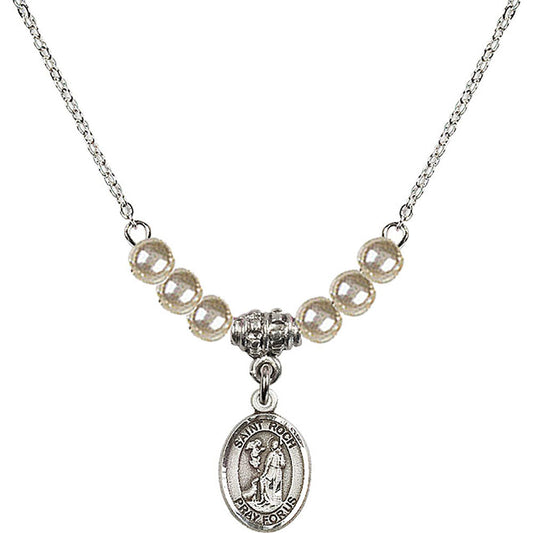 Sterling Silver Saint Roch Birthstone Necklace with Faux-Pearl Beads - 9310