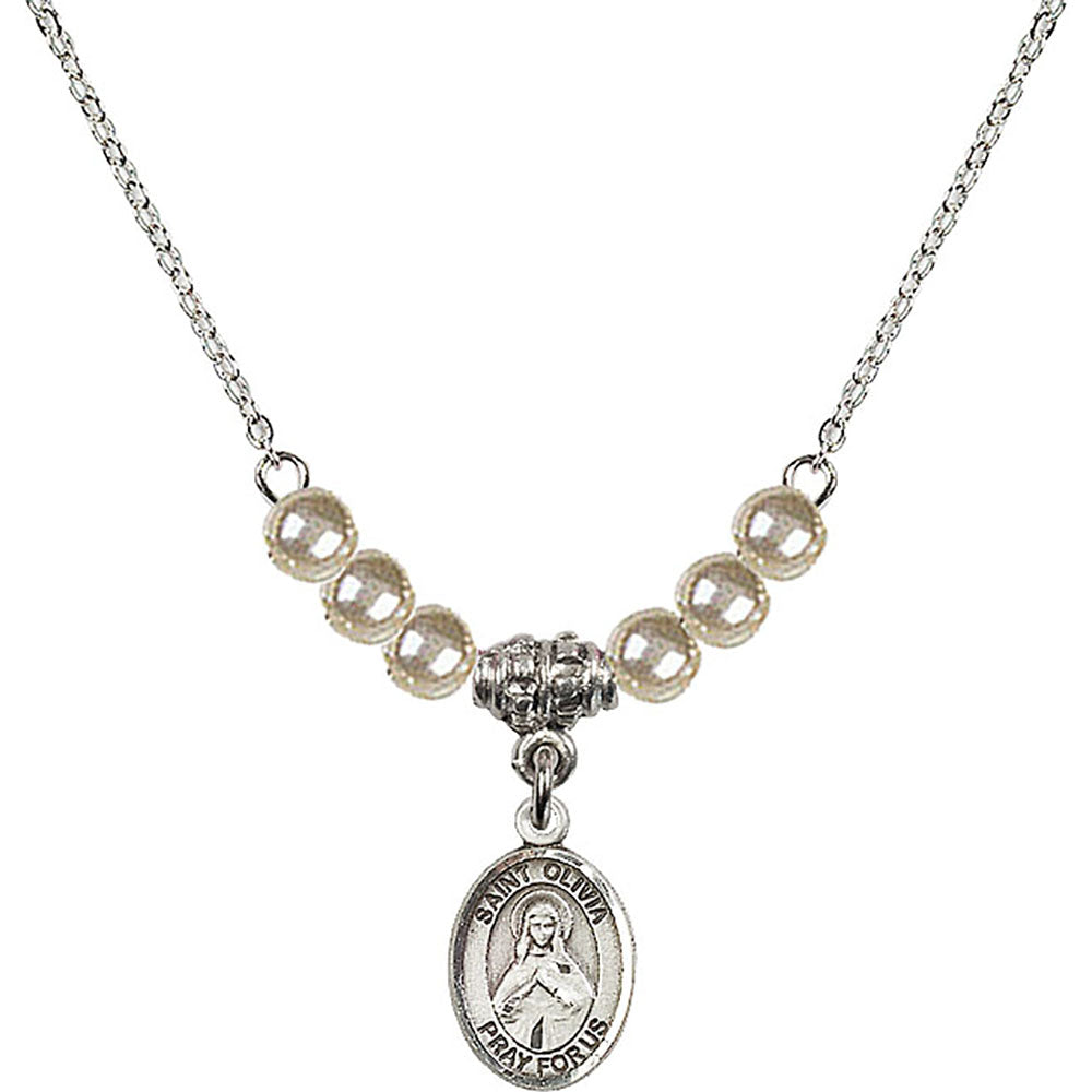 Sterling Silver Saint Olivia Birthstone Necklace with Faux-Pearl Beads - 9312