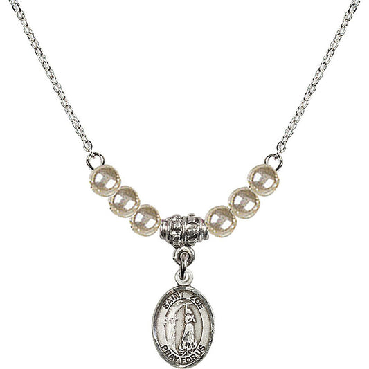 Sterling Silver Saint Zoe of Rome Birthstone Necklace with Faux-Pearl Beads - 9314