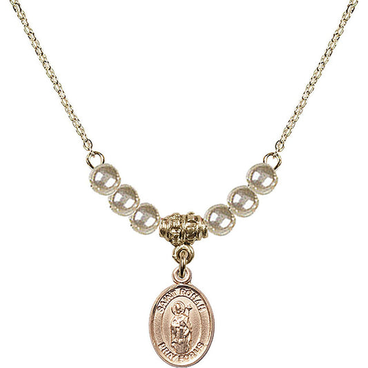 14kt Gold Filled Saint Ronan Birthstone Necklace with Faux-Pearl Beads - 9315