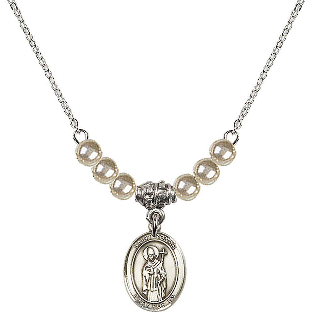 Sterling Silver Saint Ronan Birthstone Necklace with Faux-Pearl Beads - 9315