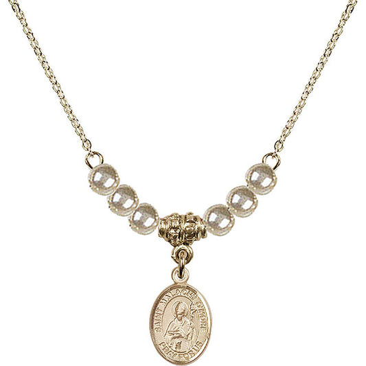 14kt Gold Filled Saint Malachy O'More Birthstone Necklace with Faux-Pearl Beads - 9316