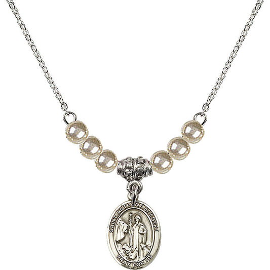 Sterling Silver Saint Anthony of Egypt Birthstone Necklace with Faux-Pearl Beads - 9317