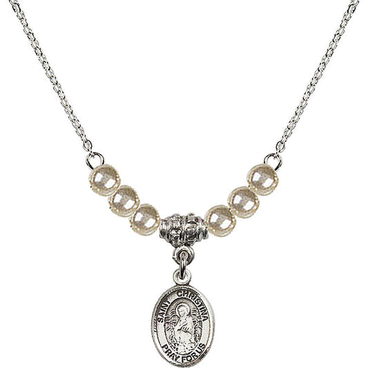 Sterling Silver Saint Christina the Astonishing Birthstone Necklace with Faux-Pearl Beads - 9320