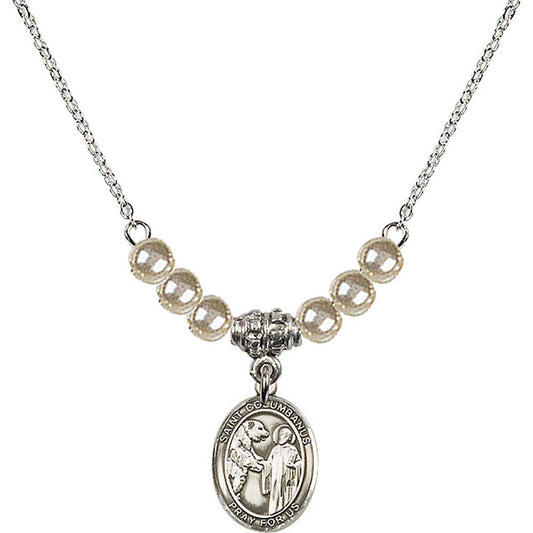 Sterling Silver Saint Columbanus Birthstone Necklace with Faux-Pearl Beads - 9321