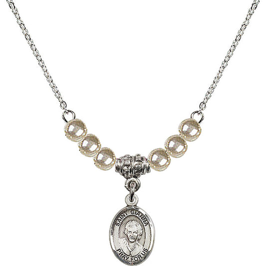 Sterling Silver Saint Gianna Beretta Molla Birthstone Necklace with Faux-Pearl Beads - 9322
