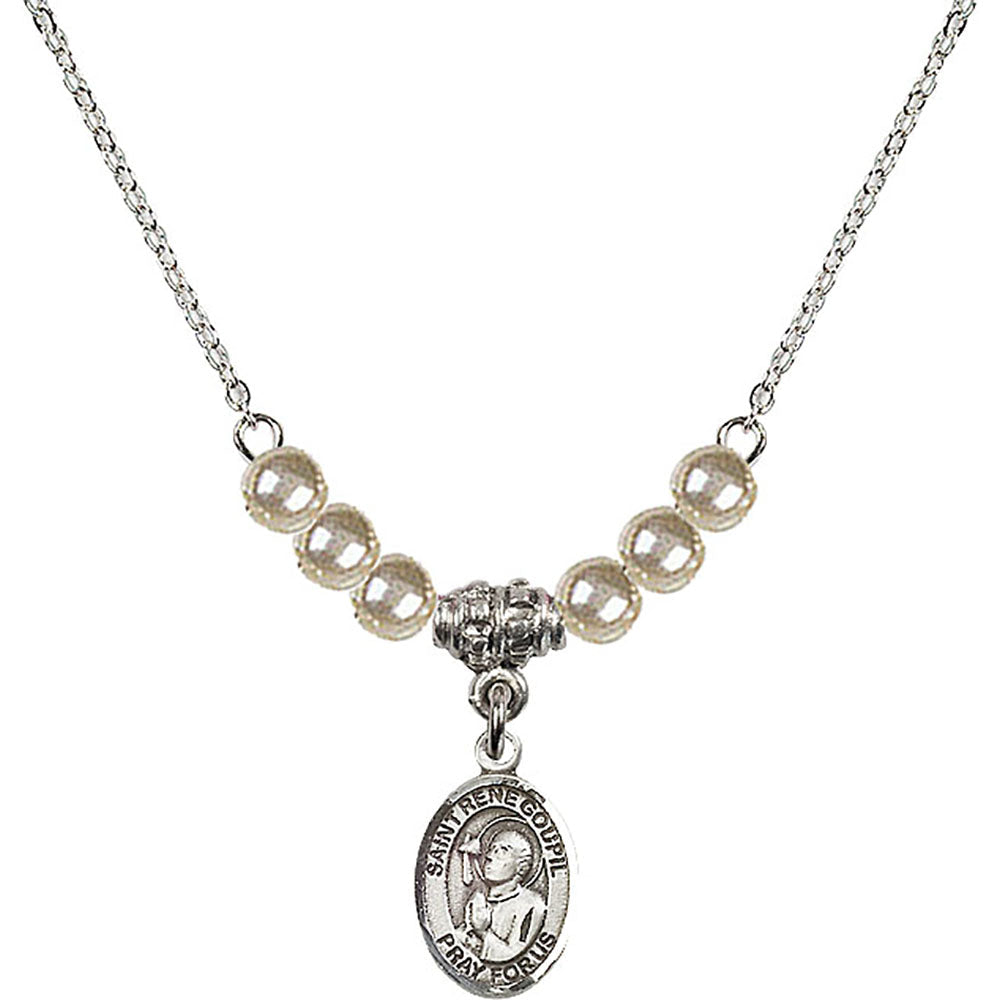 Sterling Silver Saint Rene Goupil Birthstone Necklace with Faux-Pearl Beads - 9334