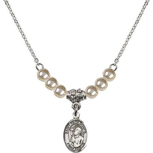 Sterling Silver Saint Rene Goupil Birthstone Necklace with Faux-Pearl Beads - 9334