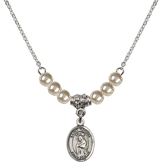Sterling Silver Saint Regina Birthstone Necklace with Faux-Pearl Beads - 9335
