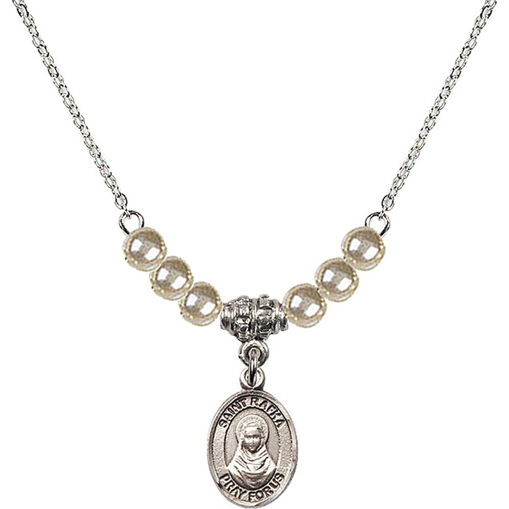 Sterling Silver Saint Rafka Birthstone Necklace with Faux-Pearl Beads - 9338
