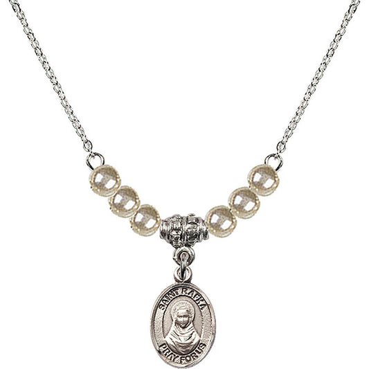 Sterling Silver Saint Rafka Birthstone Necklace with Faux-Pearl Beads - 9338