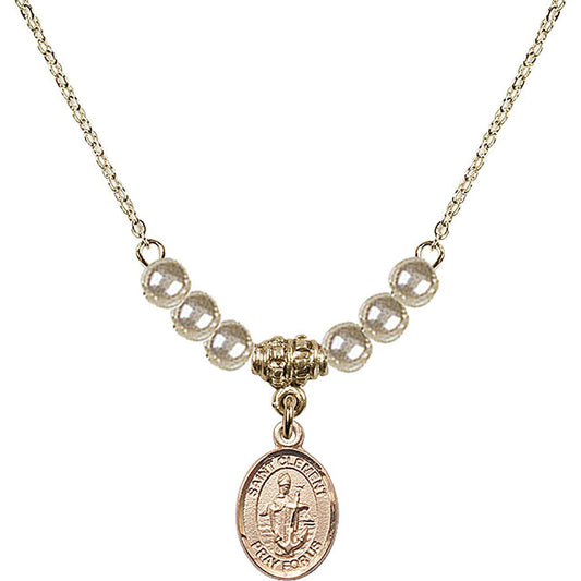 14kt Gold Filled Saint Clement Birthstone Necklace with Faux-Pearl Beads - 9340