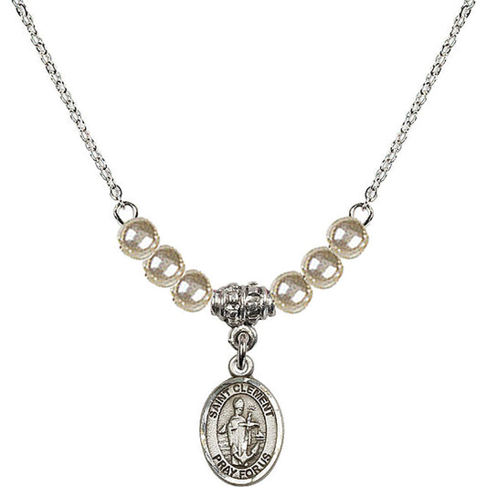 Sterling Silver Saint Clement Birthstone Necklace with Faux-Pearl Beads - 9340
