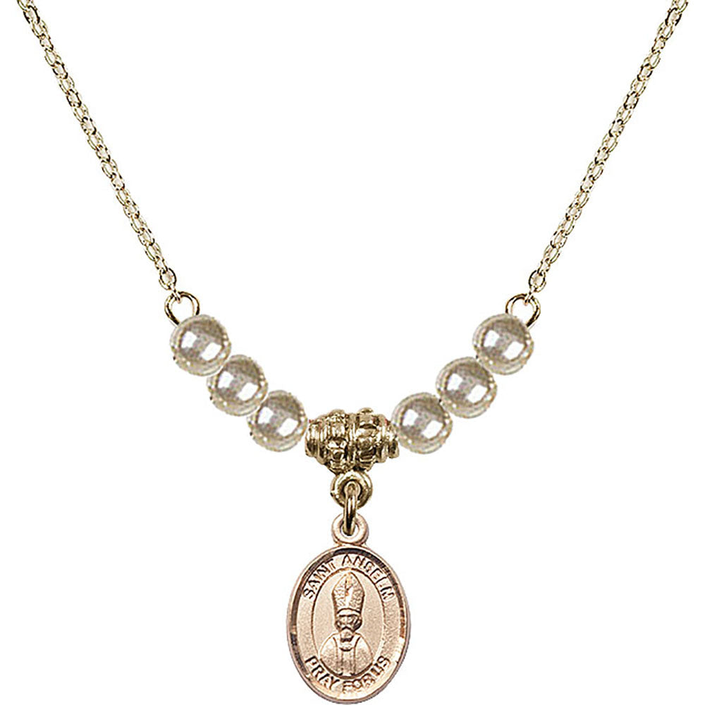 14kt Gold Filled Saint Anselm of Canterbury Birthstone Necklace with Faux-Pearl Beads - 9342