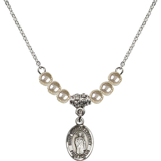 Sterling Silver Saint Thomas A Becket Birthstone Necklace with Faux-Pearl Beads - 9344