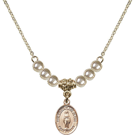 14kt Gold Filled Virgin of the Globe Birthstone Necklace with Faux-Pearl Beads - 9345
