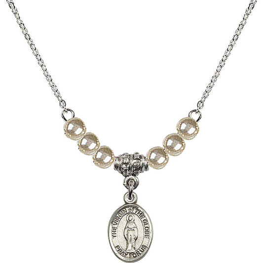 Sterling Silver Virgin of the Globe Birthstone Necklace with Faux-Pearl Beads - 9345