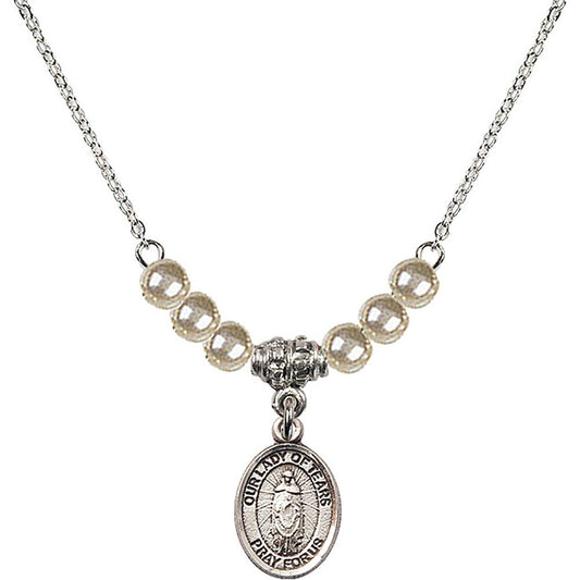 Sterling Silver Our Lady of Tears Birthstone Necklace with Faux-Pearl Beads - 9346