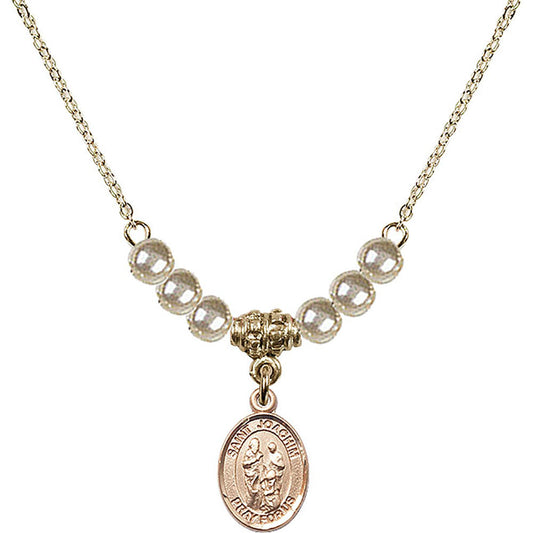 14kt Gold Filled Saint Joachim Birthstone Necklace with Faux-Pearl Beads - 9348