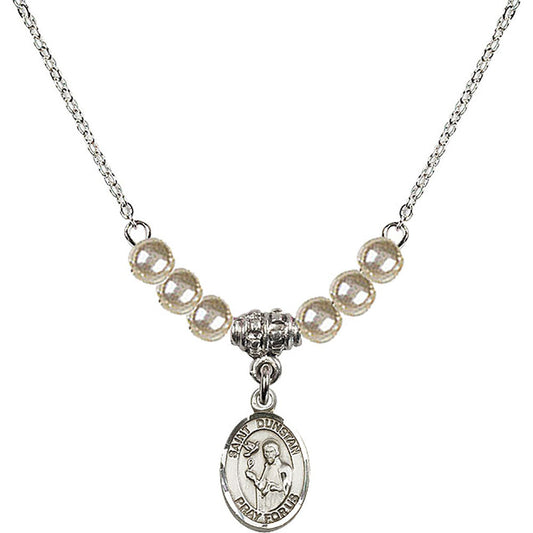 Sterling Silver Saint Dunstan Birthstone Necklace with Faux-Pearl Beads - 9355