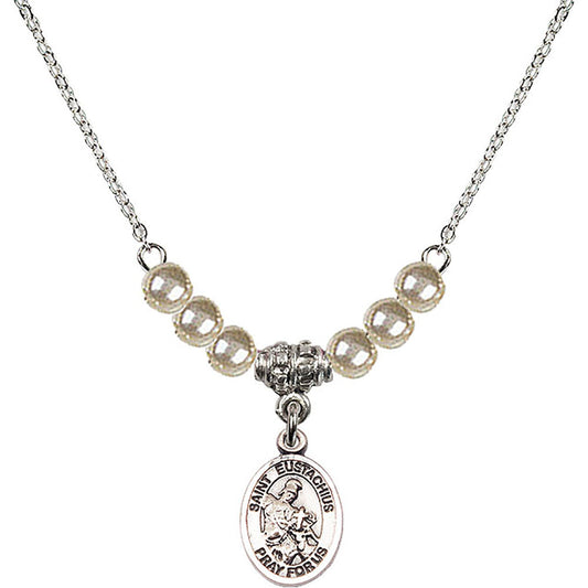 Sterling Silver Saint Eustachius Birthstone Necklace with Faux-Pearl Beads - 9356