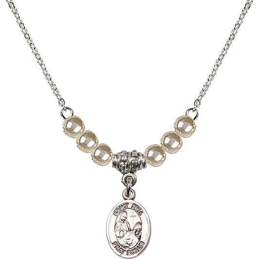 Sterling Silver Saint Fina Birthstone Necklace with Faux-Pearl Beads - 9364