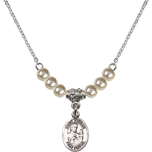 Sterling Silver Saint Kieran Birthstone Necklace with Faux-Pearl Beads - 9367