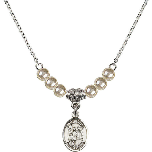 Sterling Silver Saint Vitus Birthstone Necklace with Faux-Pearl Beads - 9368