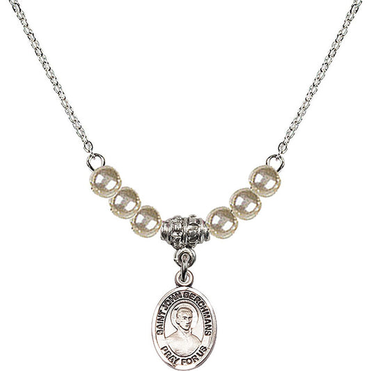 Sterling Silver Saint John Berchmans Birthstone Necklace with Faux-Pearl Beads - 9370
