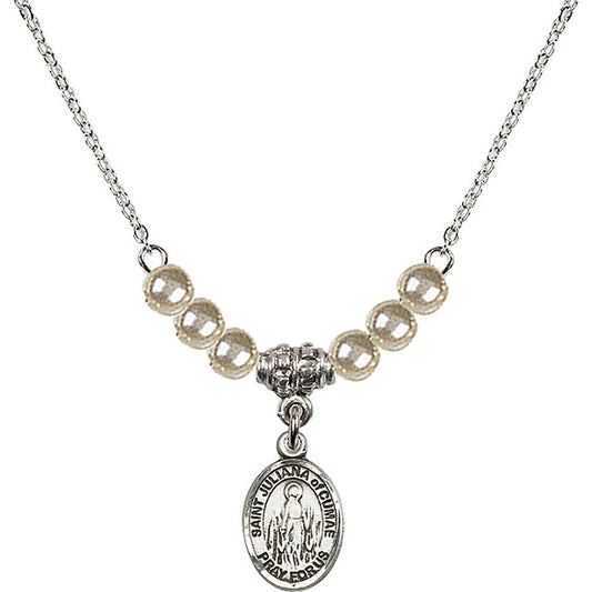 Sterling Silver Saint Juliana of Cumae Birthstone Necklace with Faux-Pearl Beads - 9372