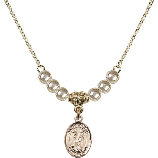 14kt Gold Filled Saint Rocco Birthstone Necklace with Faux-Pearl Beads - 9377