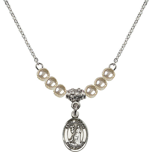 Sterling Silver Saint Rocco Birthstone Necklace with Faux-Pearl Beads - 9377