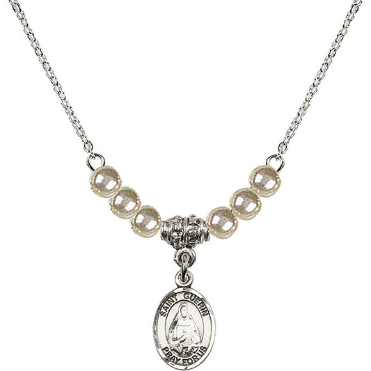 Sterling Silver Saint Theodora Birthstone Necklace with Faux-Pearl Beads - 9382