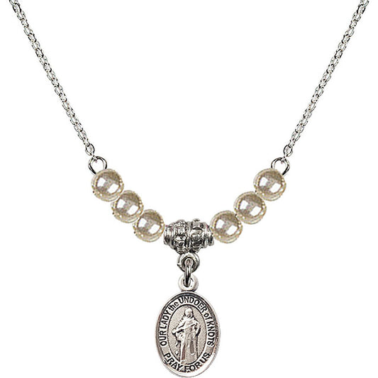 Sterling Silver Our Lady the Undoer of Knots Birthstone Necklace with Faux-Pearl Beads - 9383