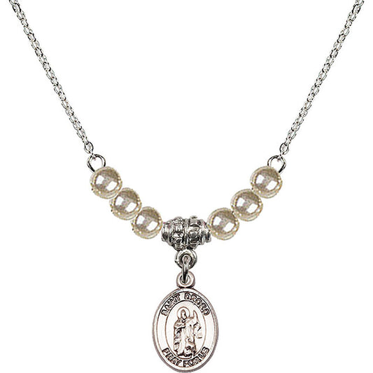 Sterling Silver Saint Drogo Birthstone Necklace with Faux-Pearl Beads - 9386