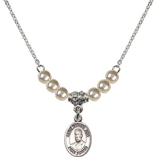 Sterling Silver Blessed Miguel Pro Birthstone Necklace with Faux-Pearl Beads - 9389