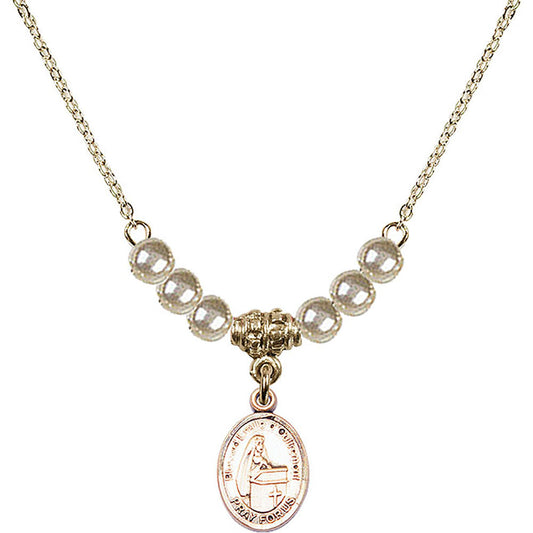 14kt Gold Filled Blessed Emilee Doultremont Birthstone Necklace with Faux-Pearl Beads - 9390