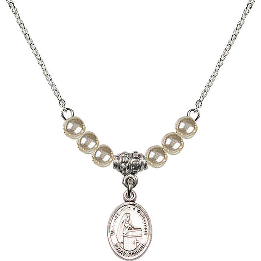 Sterling Silver Blessed Emilee Doultremont Birthstone Necklace with Faux-Pearl Beads - 9390