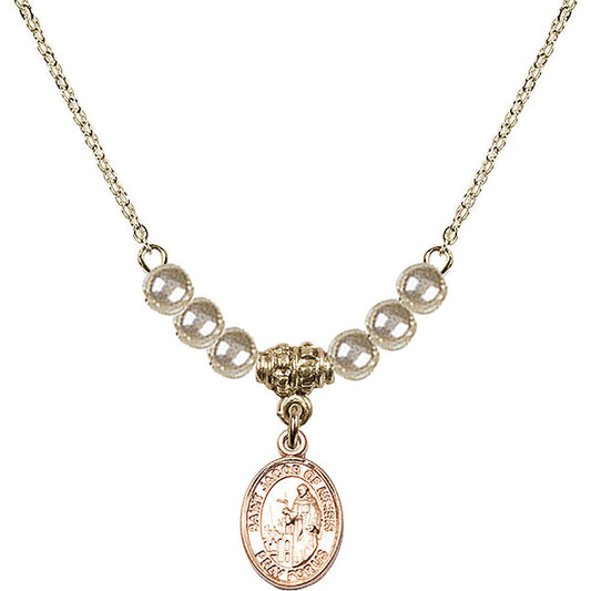 14kt Gold Filled Saint Jacob of Nisibis Birthstone Necklace with Faux-Pearl Beads - 9392